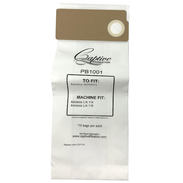 Gofer Parts Replacment Vacuum Bag For Captive Filtration PB-1001, Nilfisk/Advance 56703910 GVBAG1001 - main